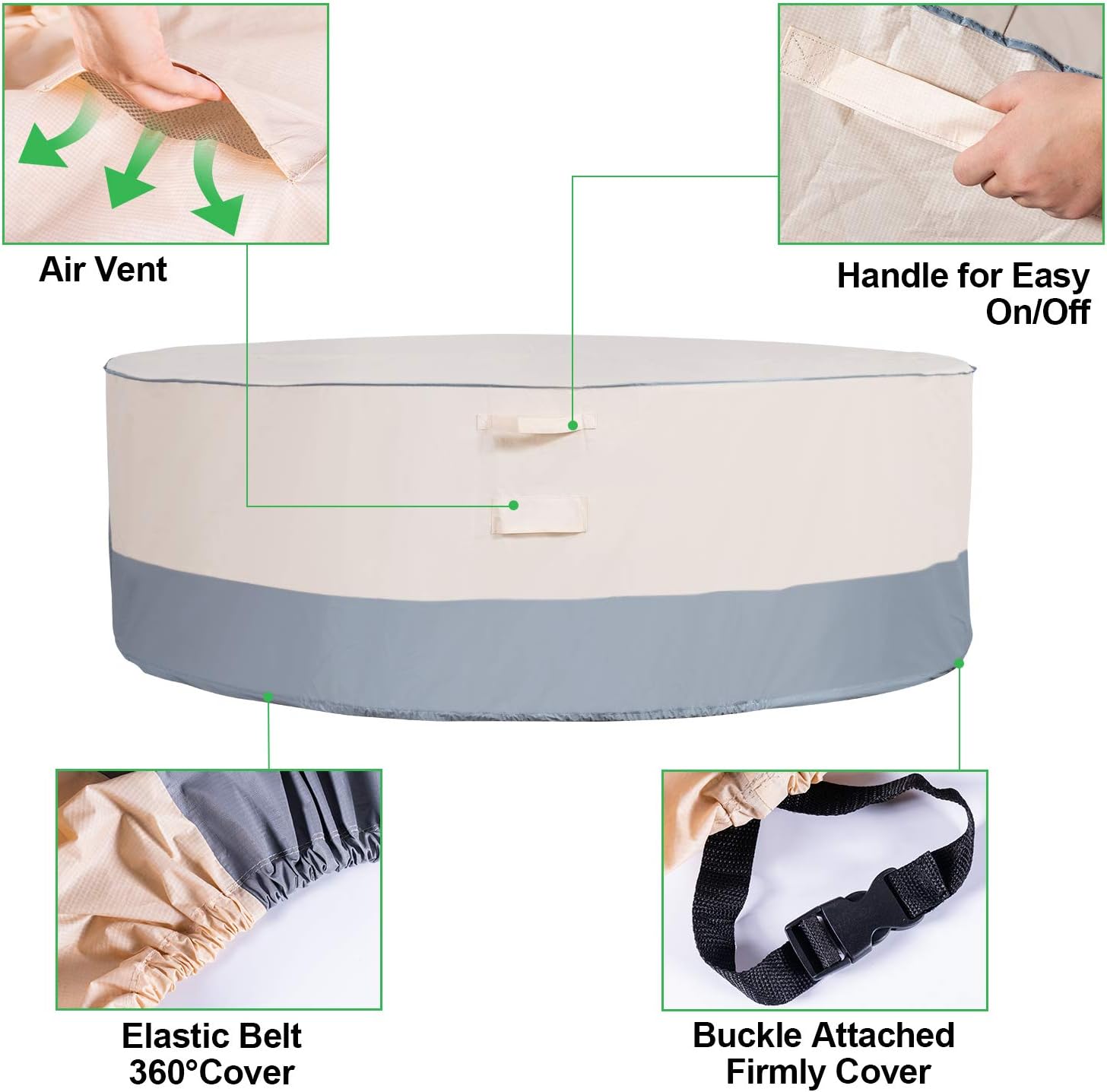 Waterproof Patio Table Cover Heavy-Duty Outdoor Round Picnic Table Cover Beige Grey 84'' X 27.5'' Outside Furniture Cover Dust-Resistant UV-Resistant for Deck, Lawn, Backyard, Zadst Cycle FC-01Rtb : Garden & Outdoor