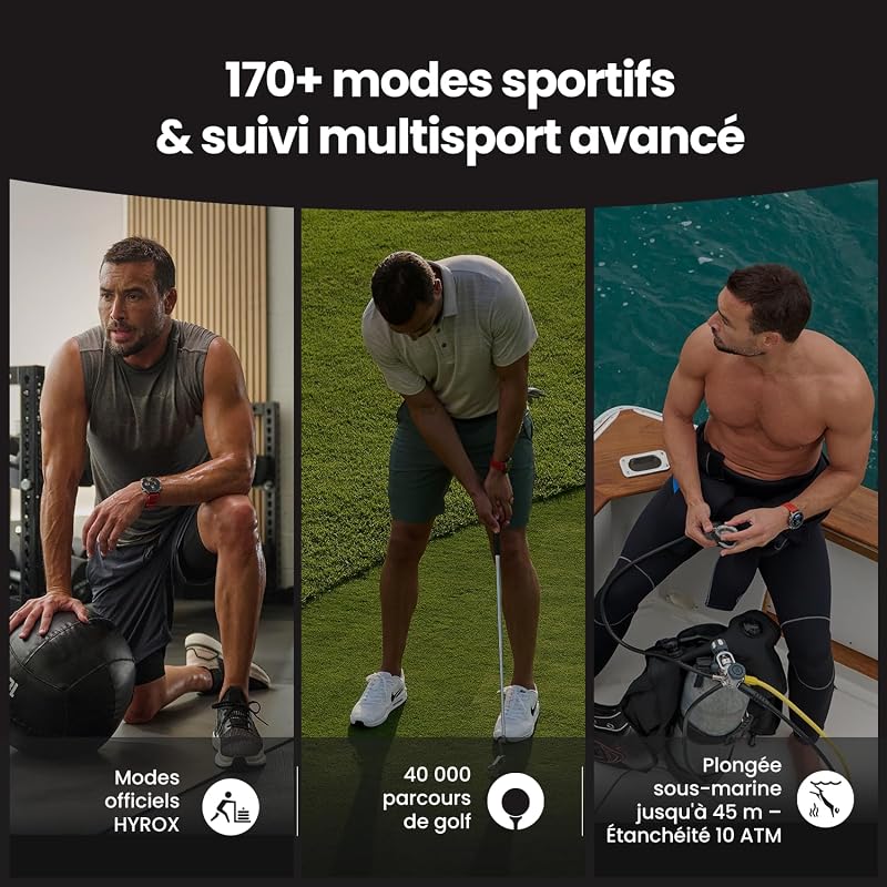 Balance 2 Montre Connectée Homme 47mm, GPS, NFC, Écran AMOLED 1,5" en Verre Saphir, Autonomie 21J, 180 Modes Sport, Hyrox, Golf, Suivi Cardio & Sommeil, Smartwatch pour Android et iPhone