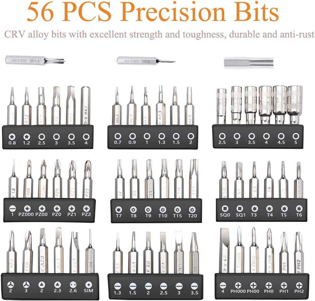 ORIA 60 PCS Screwdriver Set, Magnetic Repair Tool Kit with 56 Precision Bits, Black - - 