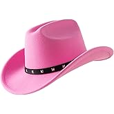 Jastore Kids Western Hats Boys Girls Cowboy Cowgirl Hat Felt Fedora Hat with Belt Buckle