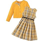 PureChapter Girls' Preppy Clothes Plaid Vest Dress Cardigan Jacket Belt Cute Kids Clothes 7-14Y Green