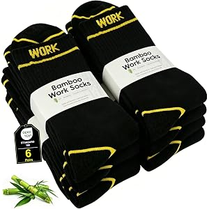 CoBambooton Bamboo Work Crew Socks 6/12 Pairs Full Cushioned Heavy Duty | Bamboo,Anti Lister,Suitable for Steel Toed Boots,Co