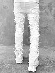 Kodaruber Mens Stacked Jeans Slim Fit Ripped Skinny