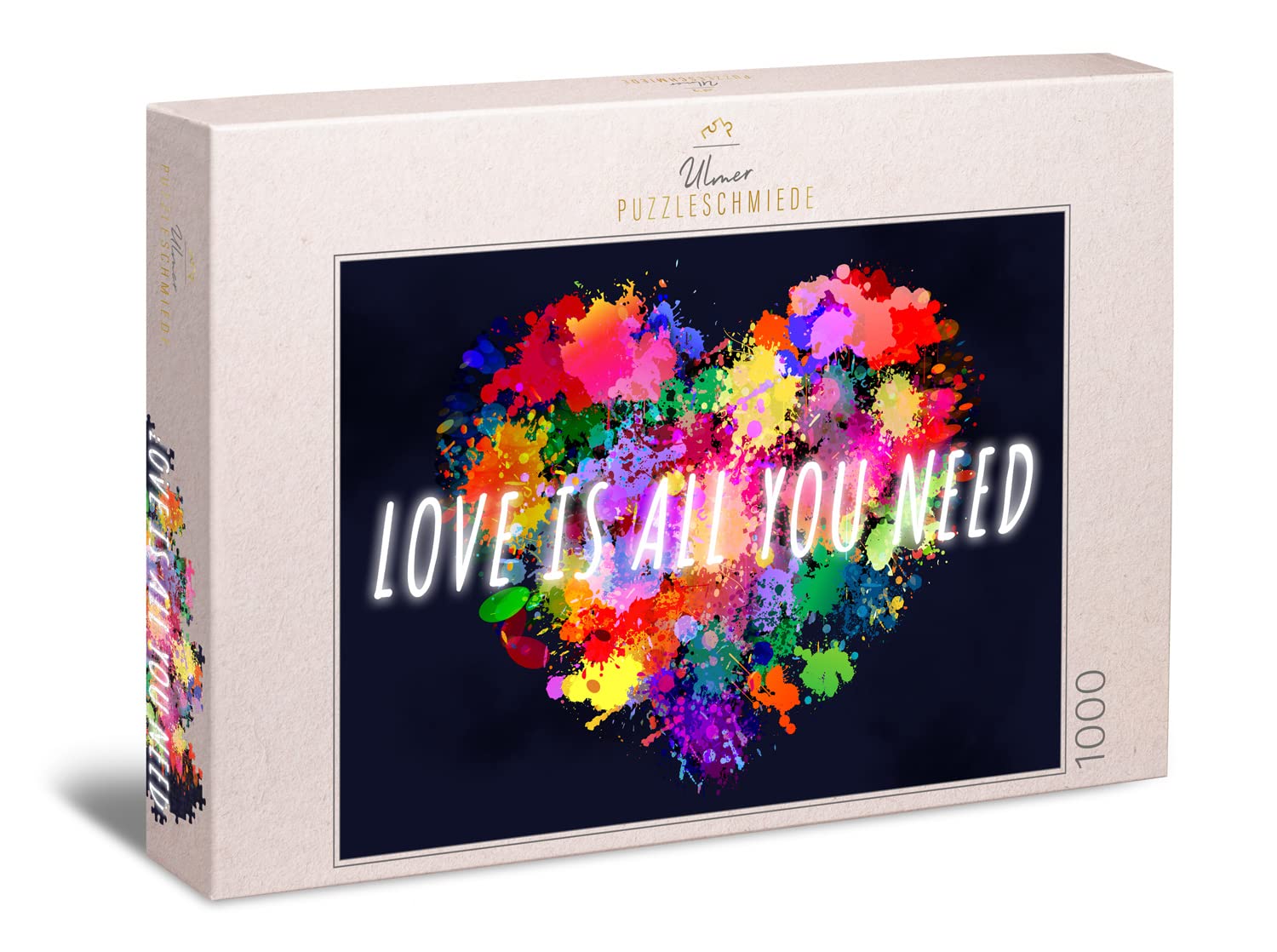 Ulmer Puzzleschmiede Love is All You Need - Valentine's Day Puzzle 1000 Piece - Colorful Heart Illustration as Color Show - Modern Art