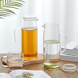 Hsei 2 Sets Glass Pitcher with Lid, 67.6 oz / 2000