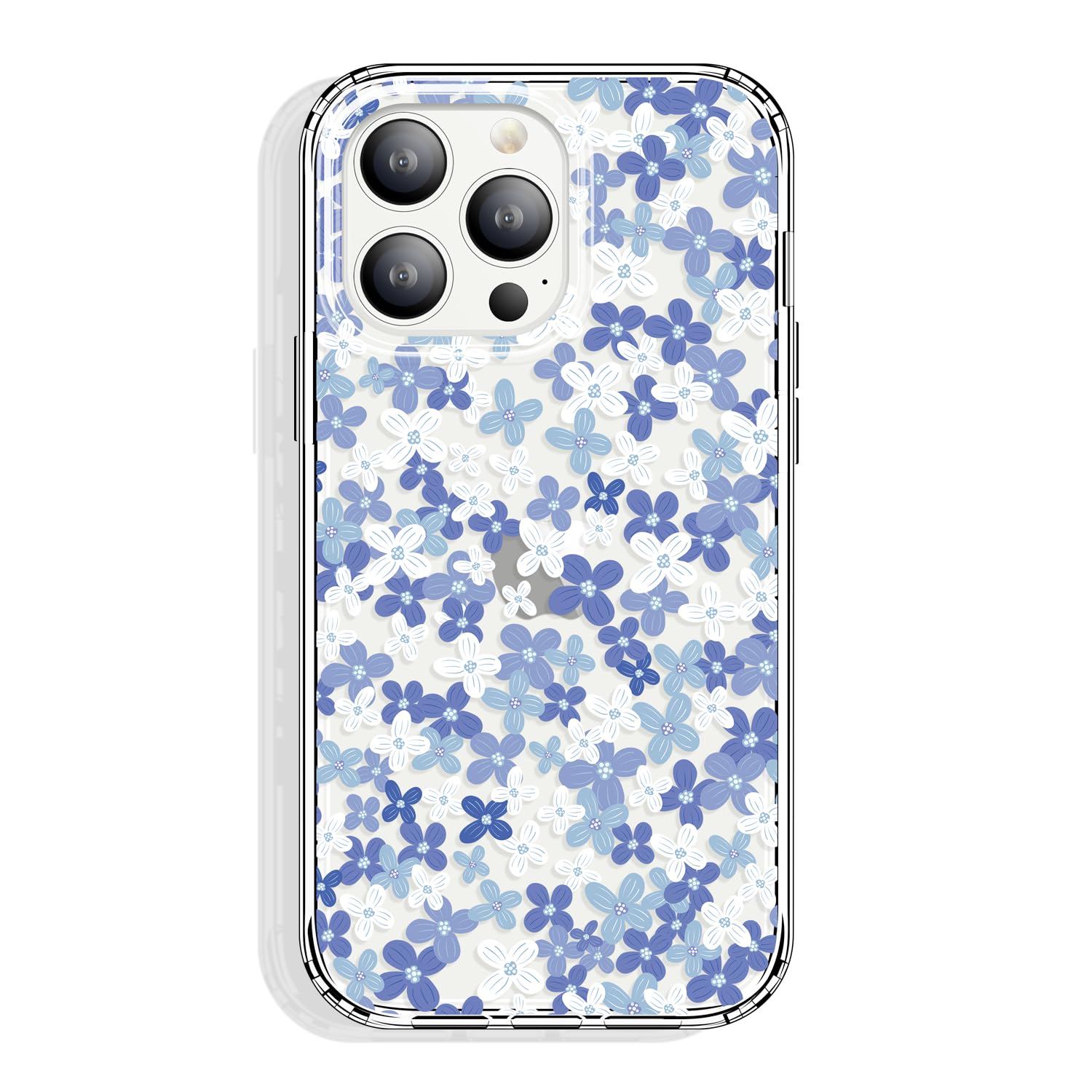 GYZYA for iPhone 13 Pro 6.1 Inch Case Clear with Pattern Design, Protective Slim TPU Cover + Shockproof Bumper for Women and Girls (Tiny Flowers/Blue)