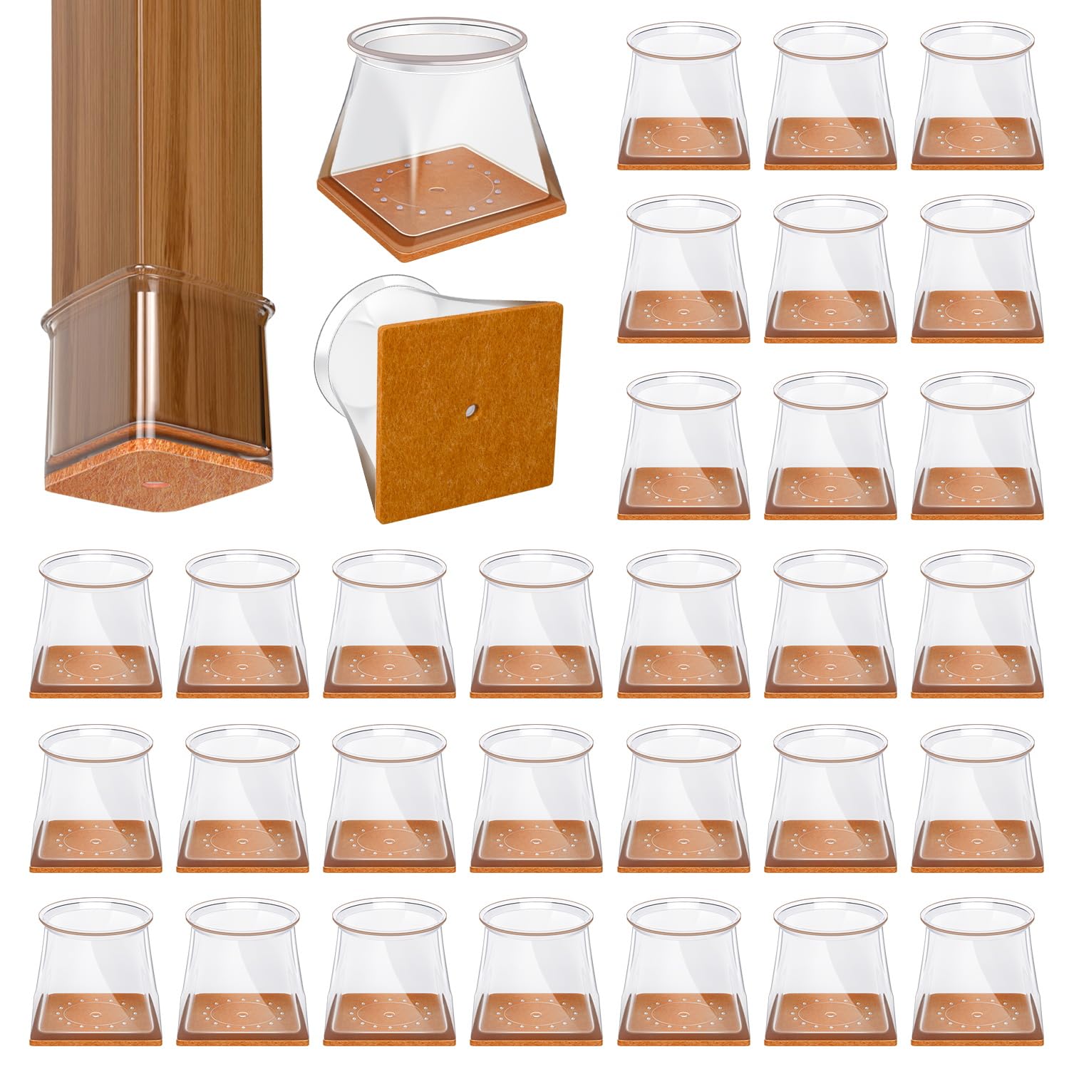 32 Pcs Square Chair Leg Floor Protectors for Hardwood Floors Clear Silicone Covers to Protect Wood Tile Floors Felt Pads Furniture Leg Caps(Fit 19-27mm)