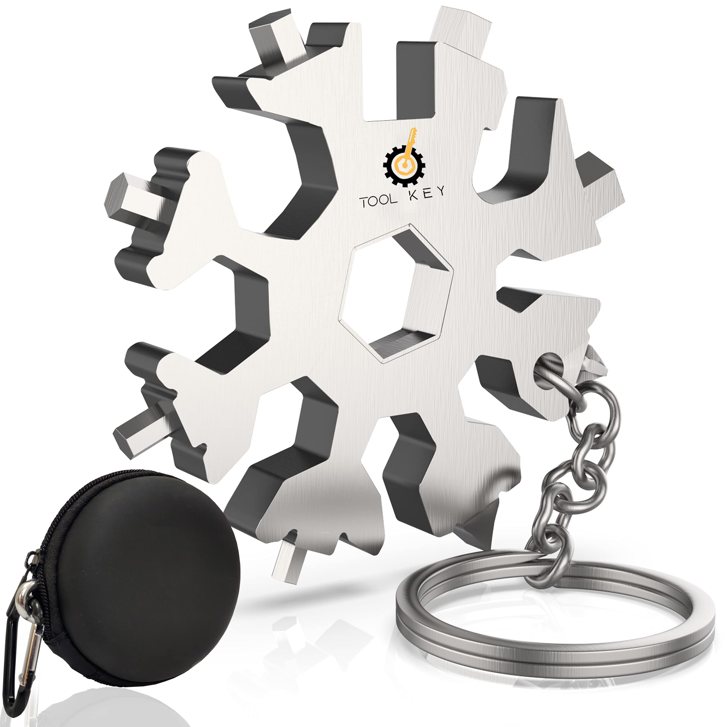 Snowflake Multi Tool 18 in 1 | German Stainless Steel EDC Tool | Pocket Survival Gear for Outdoor Travel, Camping, Adventure, Biking | Easy to Carry, with a Classy Zipper Bag, Keyring and Carabiner