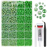 qiipii 2 Styles Solid Green+ Emerald Green AB Flatback Pearls for Bedazzling Crafting 3mm-10mm Dark Green Half Round Beads Gems Bedazzler Kit for Nails Face Eyes Makeup Tumblers Bottles Crafts Shoes