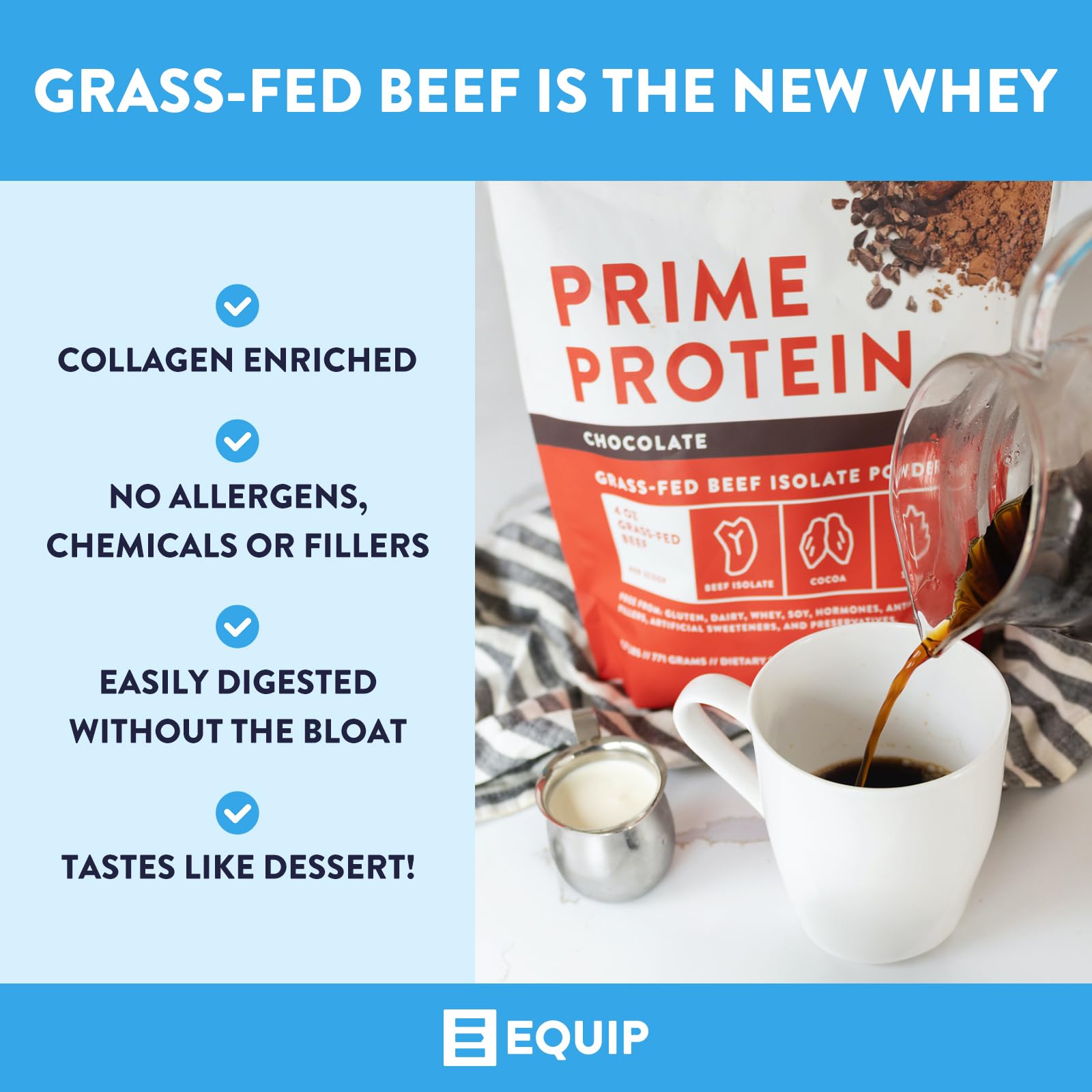 Equip Foods Prime Protein Powder Chocolate & Prime Protein Powder Salted Caramel