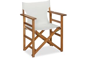 VICTORY RELAX Wooden Director Chair| Acacia Wood|for IndoorOutdoor Camping Patio Garden|White Canvas