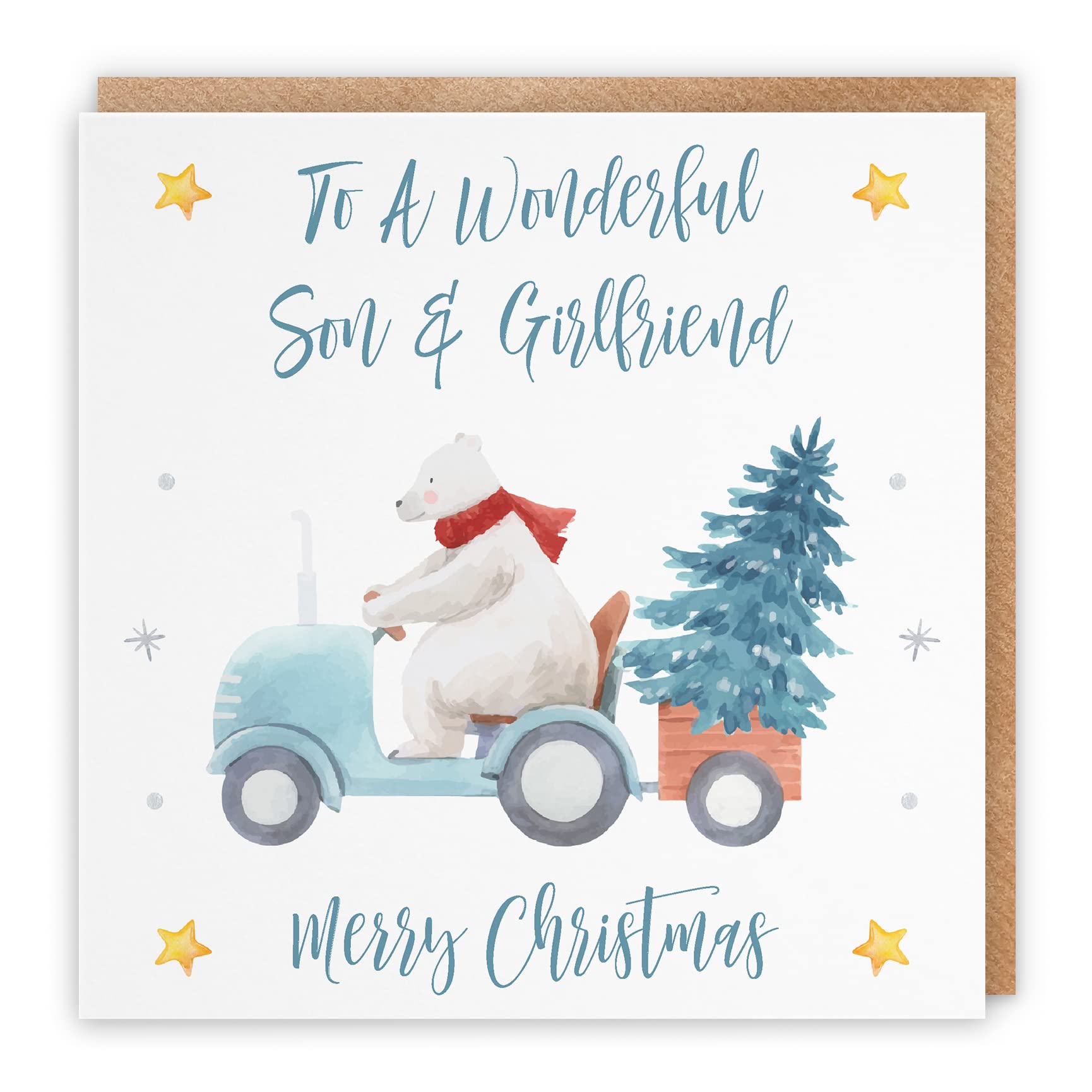 Hunts England - Son And Girlfriend Christmas Card - To A Wonderful Son & Girlfriend - Merry Christmas - Polar Bear Collection
