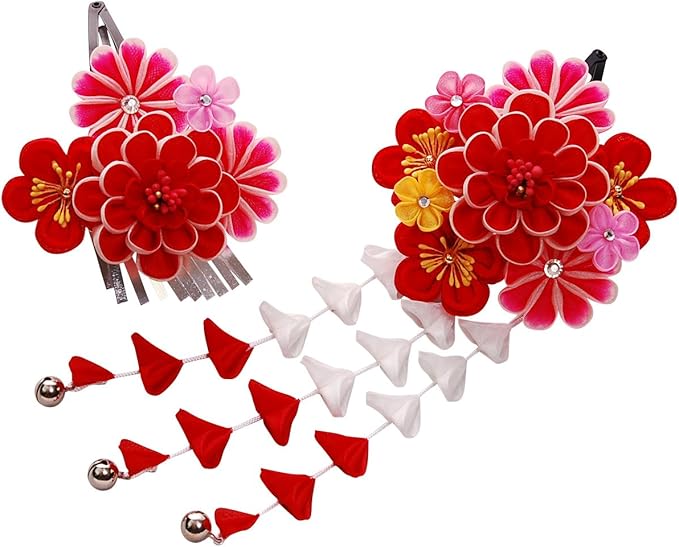 Amazon 七五三髪飾り かんざし 赤 菊 梅つまみ細工 子供 髪型 着物 和装 花簪 正月 3歳7歳 着物 浴衣 通販