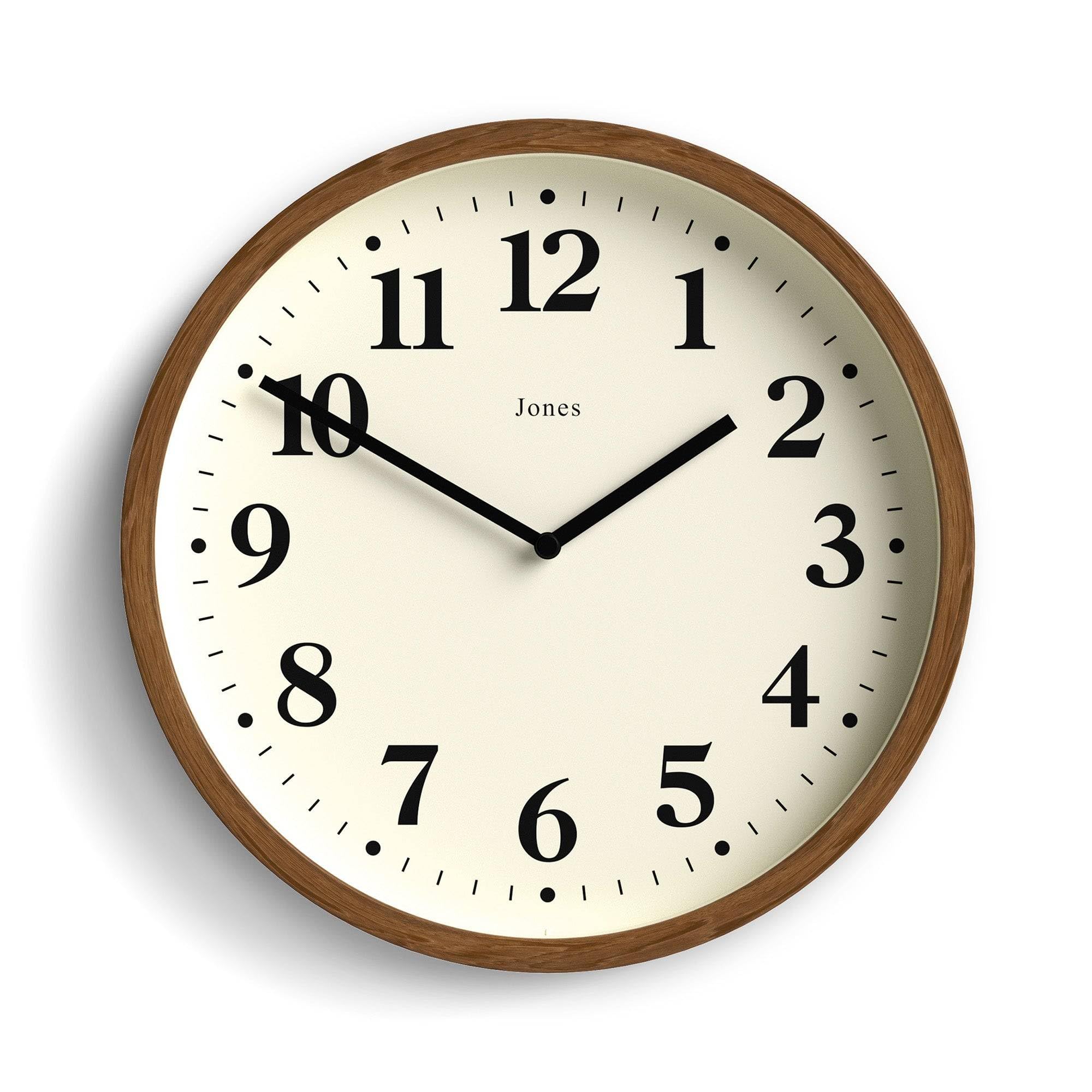Jones Clocks® Lodge wall clock | Small modern clock | 25cm | Dark faux wood | Classic style for kitchen, living room or office