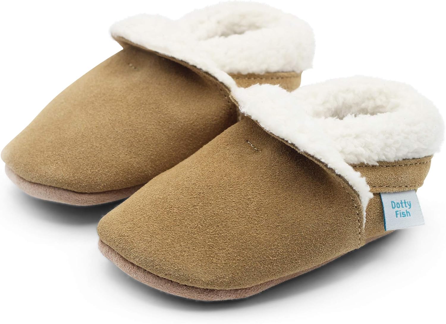 Dotty Fish Baby & Kids Real Suede Slippers, Barefoot, Fleece-Lined, Non-Slip, Lightweight, Flexible, Stay On, Warm & Cosy - Image 4