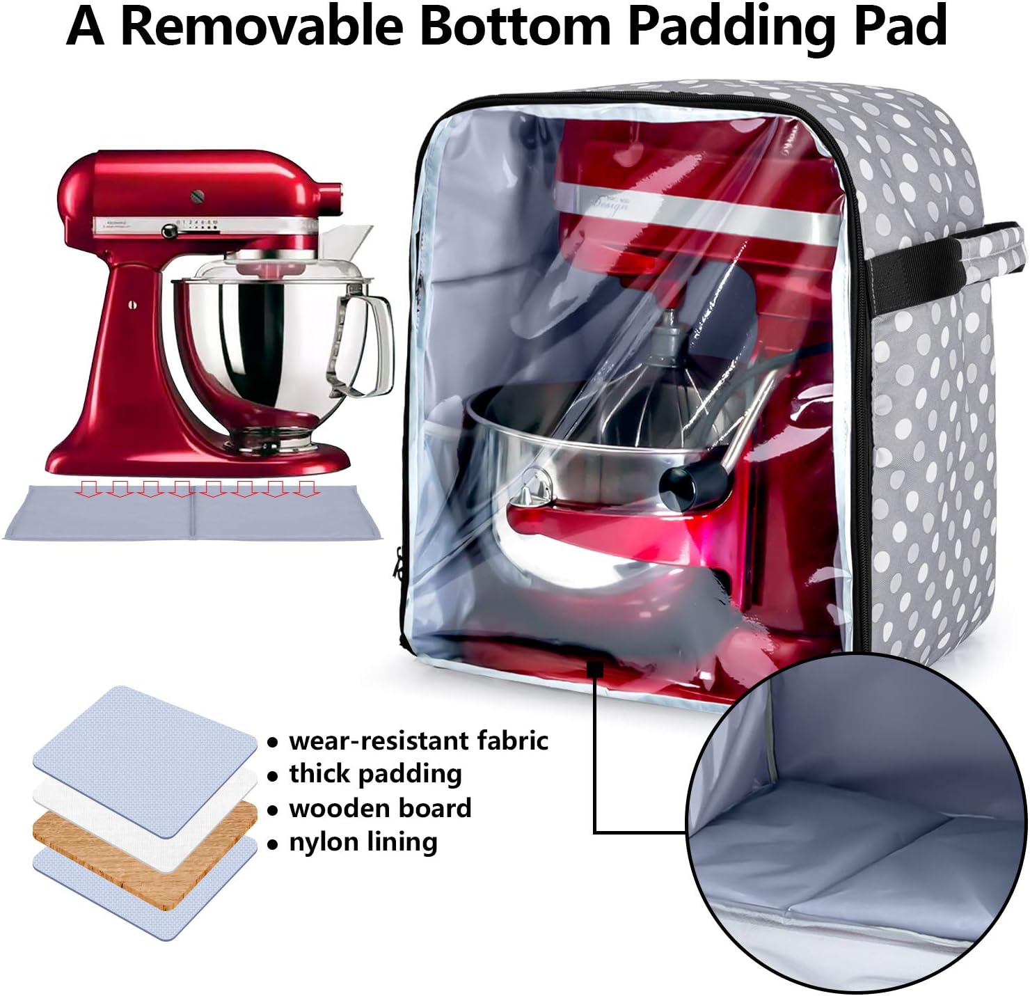 Amazon Com Luxja Dust Cover For 4 5 Quart And 5 Quart Kitchenaid Mixers With A Bottom Padding Pad Dust Cover Clear Front Panel For Stand Mixers And Extra Accessories Gray Dots Patented Design Kitchen