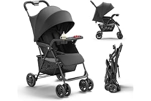 Mamazing Lightweight Umbrella Travel Stroller with Near-Flat Recline Seat | Snack Tray, One-Hand Compact Fold, UPF50+ Sun Canopy with Peek-a-Boo Window, Theme Park Approved for Family Travel & Outings