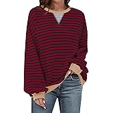 UEU Women Oversized Striped Crewneck Sweatshirt Long Sleeve Color Block Pullover Tops Casual Loose Workout Shirt
