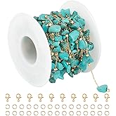 KYUNHOO 16.4 Feet/5M Gold Plated Chains for Jewelry Making Turquoise Blue Natural Stone Chain Spool Brass Necklace Jewelry Bulk for Bracelet Ankle Crafting Finding Supplies