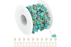 KYUNHOO 16.4 Feet/5M Gold Plated Chains for Jewelry Making Turquoise Blue Natural Stone Chain Spool Brass Necklace Chains Bulk for Necklace Bracelet Ankle Crafting Finding Jewelry Making Supplies