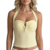 MakeMeChic Women's Halter Tops Sleeveless Backless Crop Summer Tank Tops