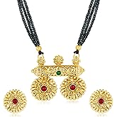 Aheli Synthetic Stone Studded Mangalsutra Necklace with Stud Earrings Traditional Bharatanatyam jewellery set for Women