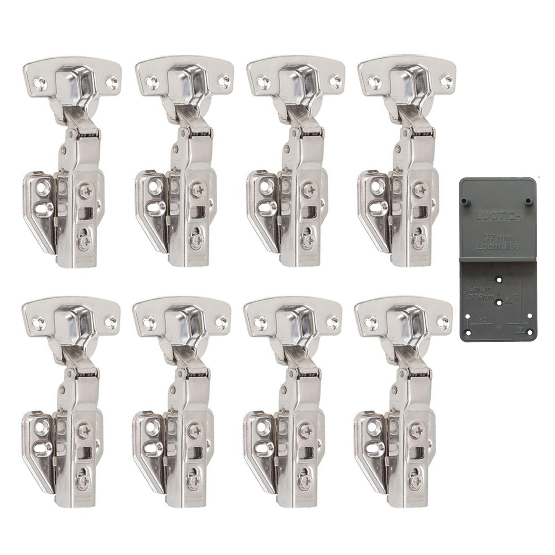 LOOTICH 110 Deg Kitchen Units Concealed Cabinet Door Mute Hinges 35mm Soft Close Half Overlay Mounting 8 Piece (Include Drilling Jig)