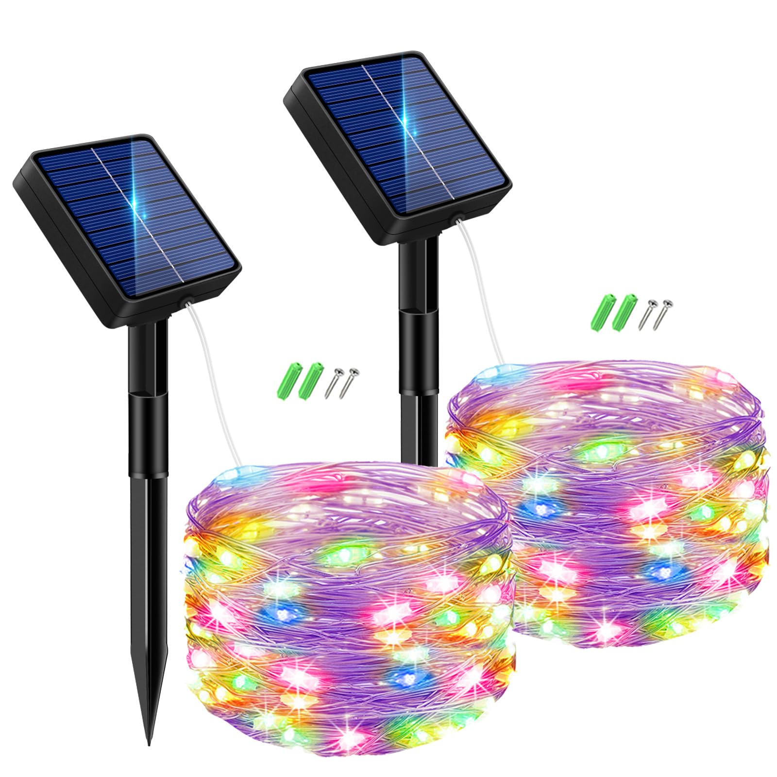 btfarm 2 Pack Solar String Lights Outdoor Garden, Total 40FT Fairy Lights Solar Powered 8 Modes Copper Wire Solar Lights for Decorating Garden, Yard, Tree, Christmas, Multi-Colored