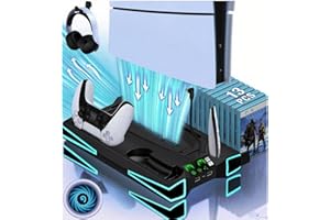 Cooling Station for PS5 / PS5 Slim Console, 3-Level Fan for PS5/ 2023 PS5 Slim Cooling Stand, Headset Holder, Black, Christma