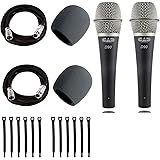 CAD Audio D90 Premium Supercardioid Dymanic Handheld Microphone x 2 with Foam Windscreen x 2 + Mic Cable 20 ft. XLR Bulk x 2 & Strapeez x 2