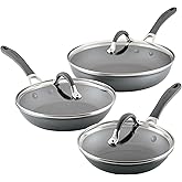 Circulon A1 Series with ScratchDefense Technology Nonstick Induction, Frying Pans/Skillets with Lids, Metal Utensil Safe, Skillet Set w/Lid (8.5", 10" & 12") - Graphite