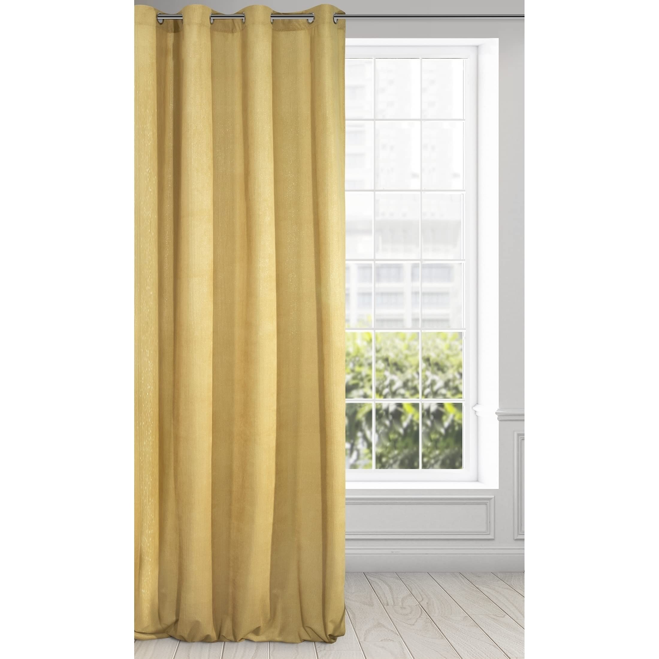 Eurofirany Curtain Velvet Eyelets Glitter Trend Elegant Bedroom Living Room, Mustard, 140 x 270 cm