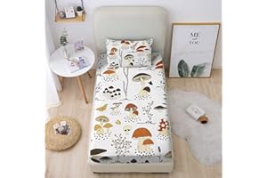 MUSOLEI Mushroom Fitted Sheet,Mushroom Sheets Mushrooms Bedding,cottagecore Bedding Mushrooms Decor for Kids Boys Nursey Girl Twin Sheets Set 1 Deep Pocket Fitted Sheet with 1 Pillowcase(03, Twin)