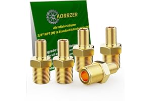 AORRZER 5PCS Air Inflator Adapter 1/4 NPT (M) to Standard Schrader Valve (M),Upgrade Brass Adapter Locking air chuck, Connector for Auto Portable Air Compressor/Pump,Tire Inflator, Air hoses.(5 Packs)