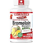 Nutridom Bromelain Digestive Enzyme Pineapple Supplements, 2400 GDU, 500mg, Non-GMO, Vegan, Free of Gluten, Soy & Dairy (60 Count)