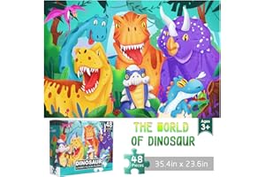 IFLOVE Jumbo Floor Puzzle for Kids Dinosaur Jigsaw Large Puzzles 48 Piece Ages 3-6 for Toddler Children Learning Preschool Educational Intellectual Development Toys 4-8 Years Old Easter Gift for Boy and Girl