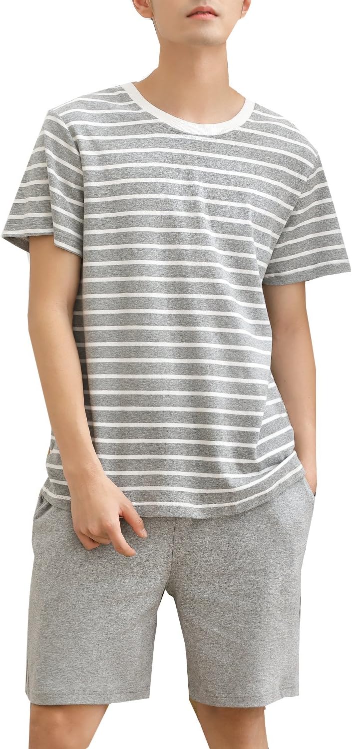 Leisure HomeBig Boys Fashion Strips Loose Cotton Pajama Set Pants Shorts Top Sleepwear 8-17Years