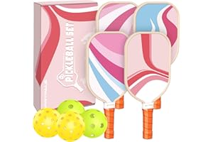 Sprypals Pickleball Paddles,Pickleball Paddles Set of 4 Premium Wooden Pickleball Paddle/Fiberglass Pickleball Set of 2 with Pickleball Balls & Portable Pickleball Bag Tote for Beginners & Pros