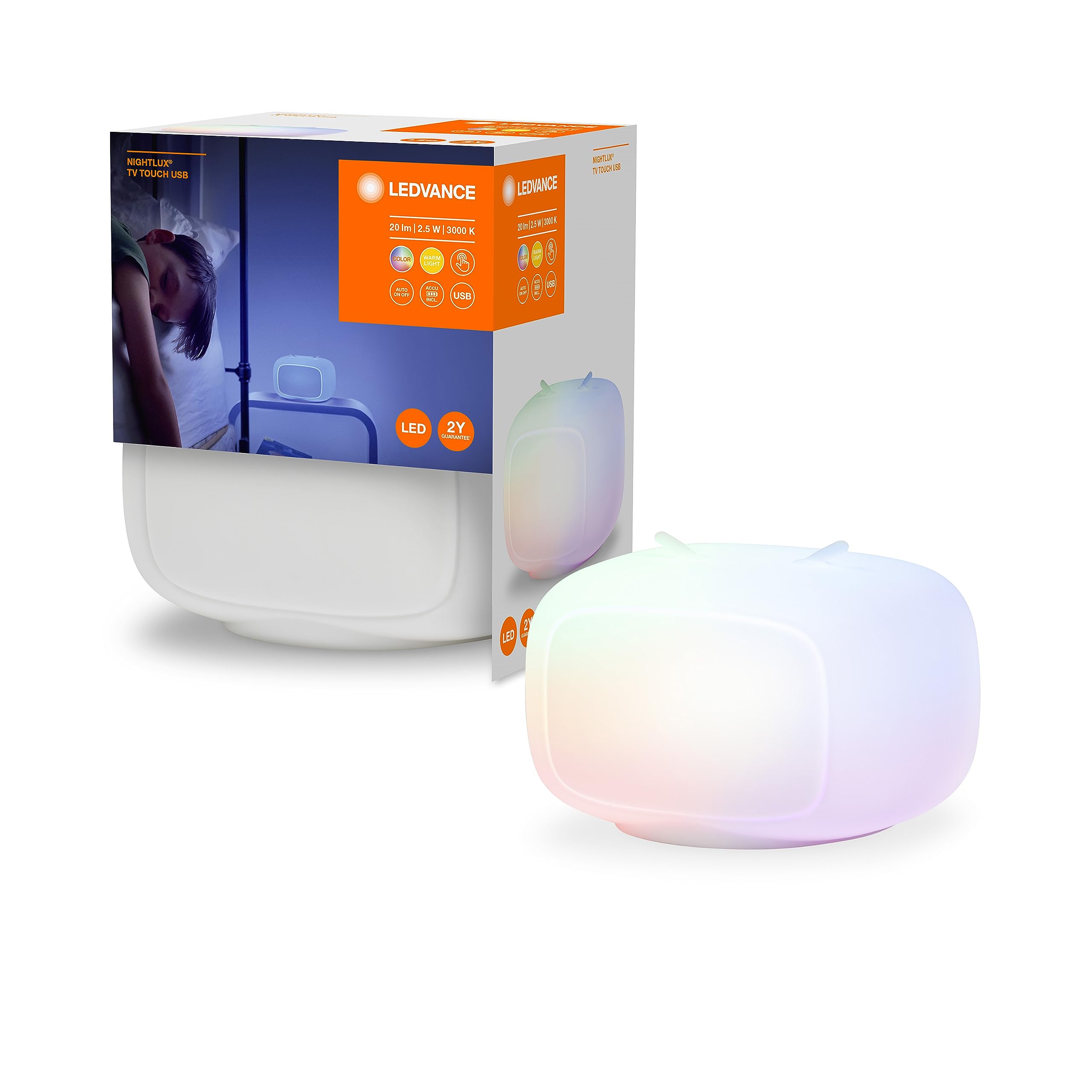 LEDVANCE LED Dimmable Night Light for Children, Night Lamp As TV Motif with Touch Function and RGB Colour Control, Night Light for The Children's Room with USB Cable Connection -Rechargeable