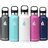 HYDRO CELL Stainless Steel Water Bottle with Straw & 2 Standard Mouth Lids (32oz 24oz 20oz 16oz) Keeps Liquids Hot or Cold w/Double Wall Vacuum Insulated Leak Proof Sport Design (White 20oz)