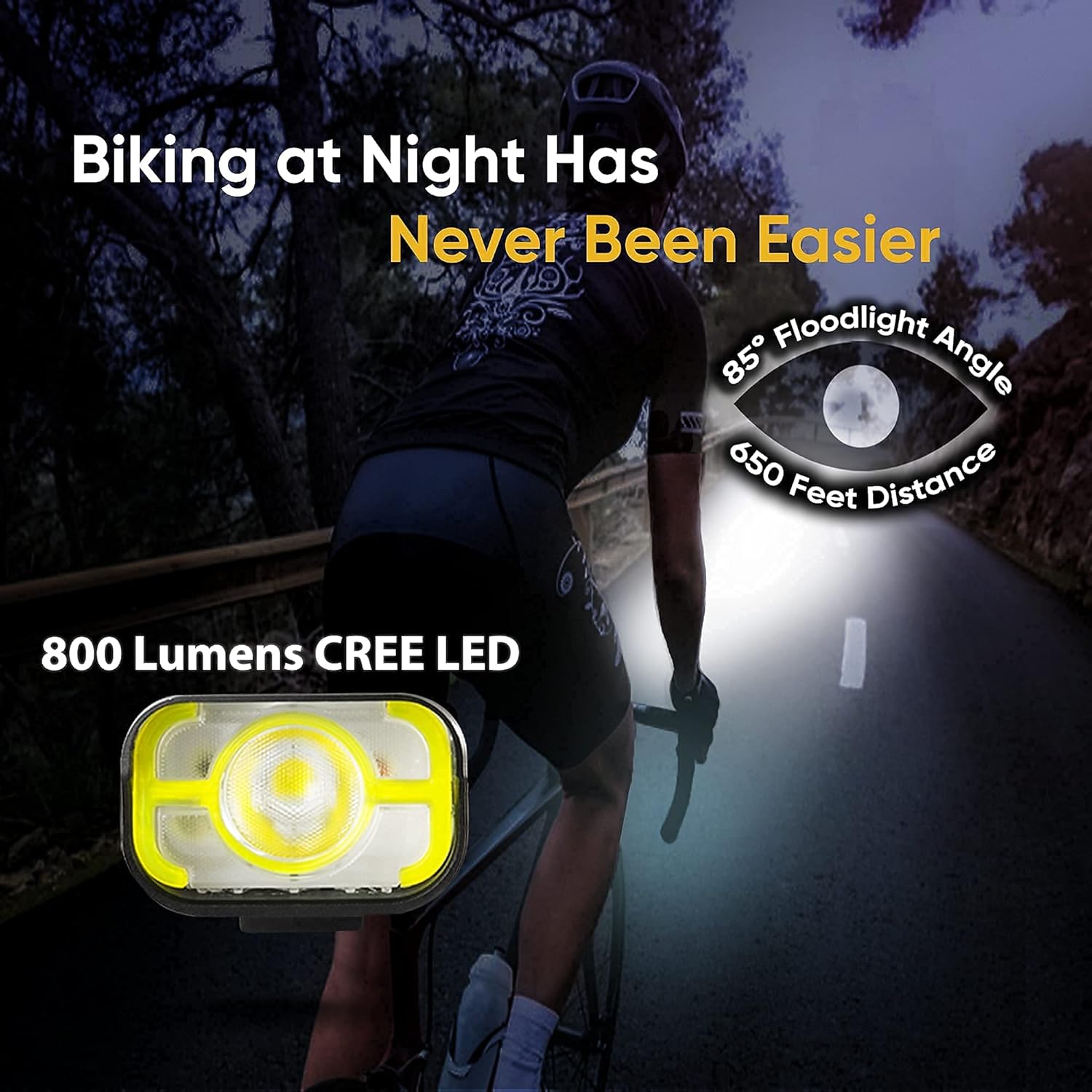 BrightRoad Led Bike Lights Front and Back, Rechargeable 800 Lumens Bike Headlight with Wide 85° & 650 feet Cover Range and 40 Lumens Smart Bike Tail Light with Built-in Reflector, IPX6 Waterproof Set : Sports & Outdoors