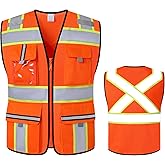 AnnJoYoo Class 2 Safety Vest with Zipper Front and multiple Pockets, High Visibility Vest, Meets ANSI/ISEA Standards