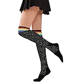 Violet Mist Women Rhinestone Over Knee High Socks Glitter Striped Thigh High Socks Sexy Sparkle Stockings Long Casual Sock