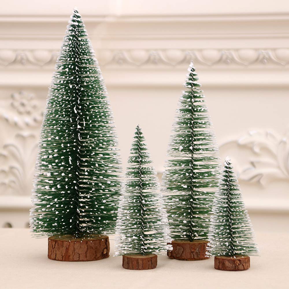Mini Christmas Tree 8 Pcs Snow Frost Sisal Trees Desktop Mini Pine Tree Bottle Brush Trees for Christmas Party Home Decoration(2 Size: 10/15cm Height)