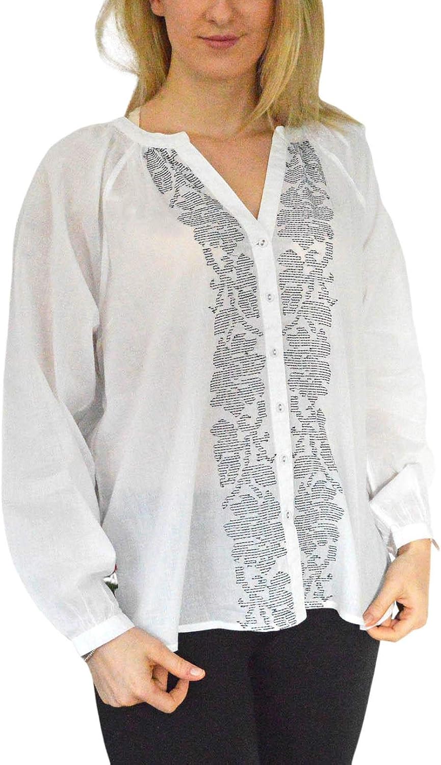 East White Cotton Embroidered Kaftan Style Blouse Size 12 White at Amazon Womenâs Clothing store