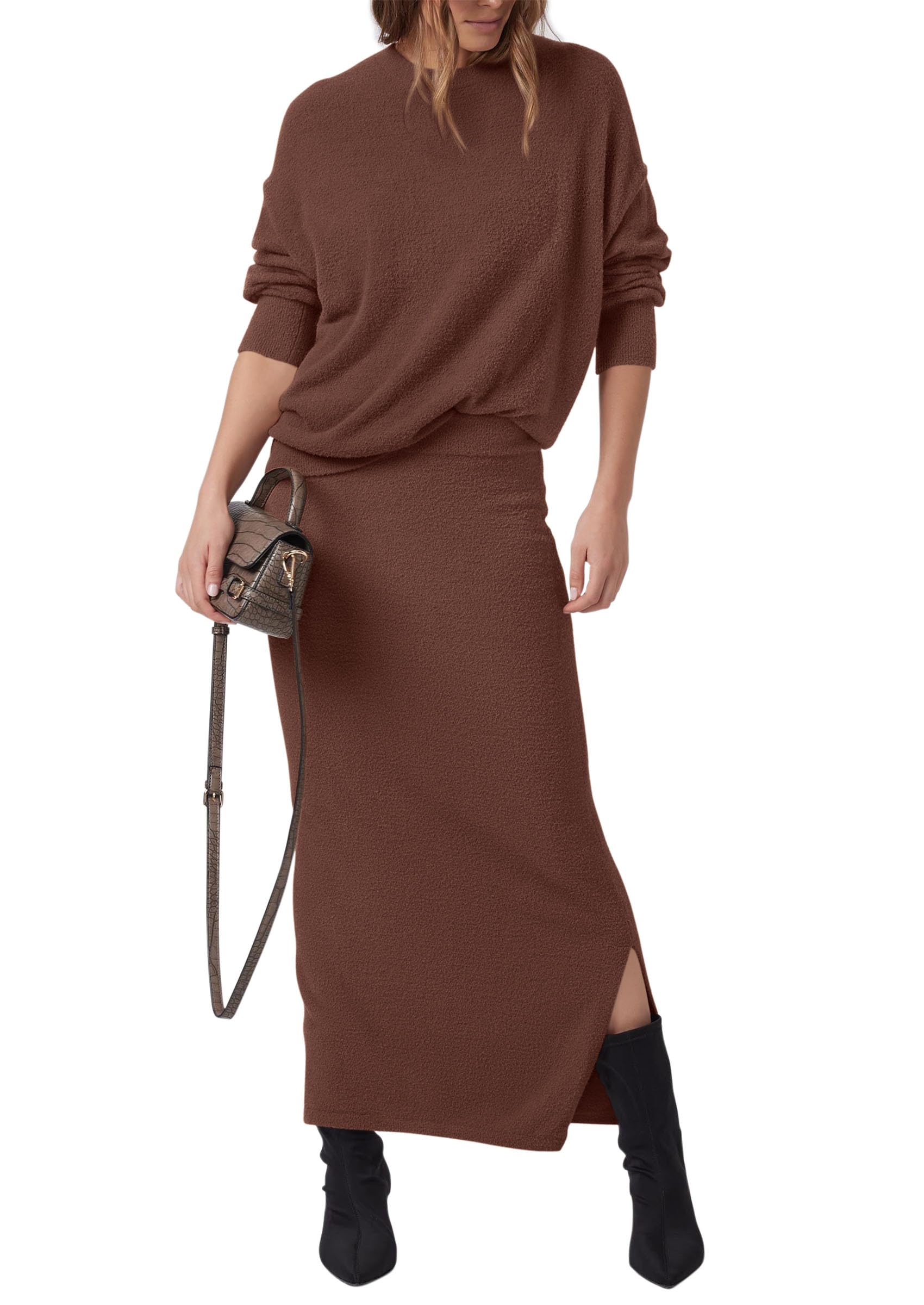 Photo 1 of ***TOP ONLY/ NO BOTTOMS**** PRETTYGARDEN Women's Two Piece Matching Sweater Sets Knit Long Sleeve Pullover Tops Bodycon Long Maxi s (Coffee,Small)