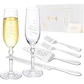 BEKESIN Wedding Cake Knife and Server Set with Forks, Classical Style Crystal Champagne Flutes Toasting Glasses for Bride and Groom, Wedding Gifts for Couples, Engagement and Bridal Shower Gifts