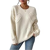 Verdusa Women's Heart Oversized Sweaters Cozy Pullovers Trendy Fall Knit Tops