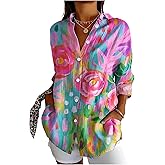 SOLY HUX Women's Button Down Shirt Printed Long Sleeve Collared Blouse Casual Vacation Tops