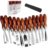 LWCUSNJ 12Pcs Wood Carving Chisel Set - CR-V 60 Steel Wood Carving Tools | with Roll up Case multi-shape edge gouges tool. Sharp woodworking gift sets for beginners and professional woodcarvers